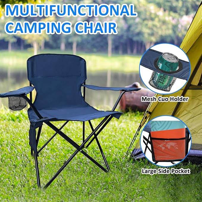 Folding Camping Chair, 225lb Capacity, Includes Cup Holder & Side Storage Bag, 5.5lbs Portable for Beach, Camping, Sport,2PCS Cyan