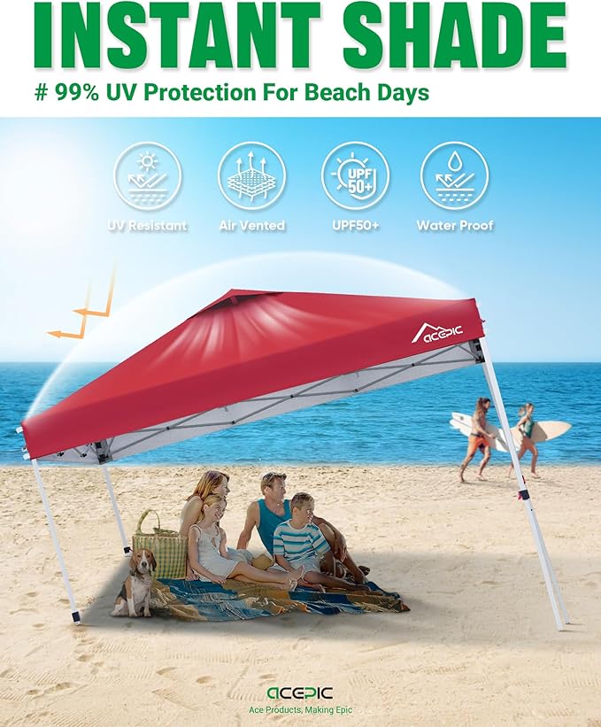 10x10 Pop Up Canopy Tent,300D Silver-Coating Top,Pop Up Canopy Tent Instant Portable Shelter with 1-Button Push and Wheel Carry Bag, 8 Stakes and 4 Canopy Weights (Lava Red, 10x10)
