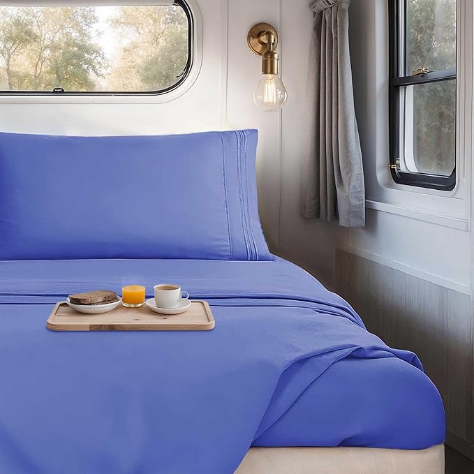 Hearth & Harbor Short Queen Sheets for RV, Royal Blue RV Queen Sheets, Silky Soft 1800 Microfiber Bed Sheet for Camper, 4 Piece RV Bedding with Pillowcases