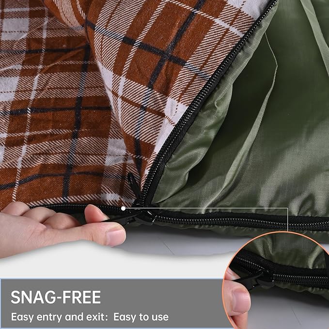 Double Sleeping Bag Cotton Flannel for Camping, Backpacking Or Hiking. Waterproof Queen Size Two Person Sleeping Bags for Adults Or Teens. Lightweight with Compression Sack