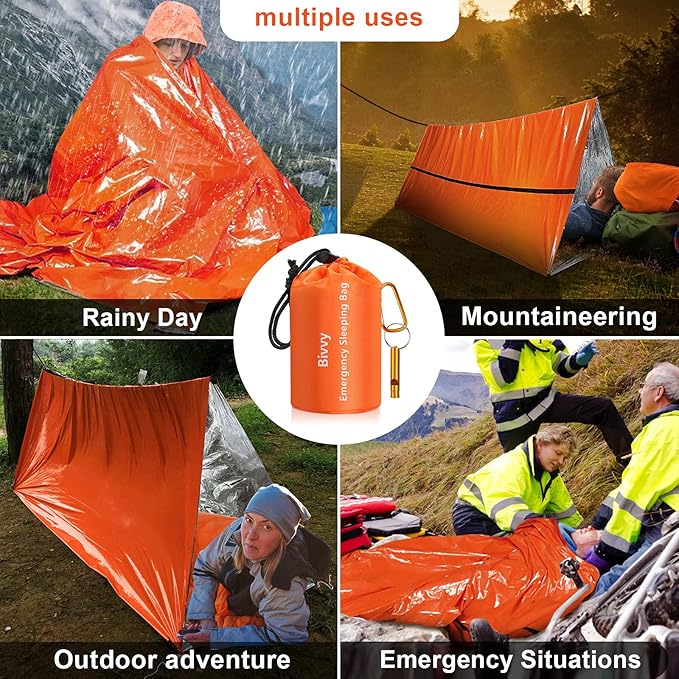Timok Emergency Sleeping Bags Thermal-Emergency-Blankets Ultralight Space Blankets Survival Waterproof Bivy Sack Multi-Purpose Survival Gear for Hiking, Camping, First Aid Kits, Outdoor Survival Gear