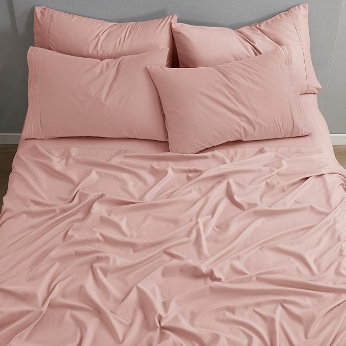 Clara Clark Twin XL Sheets - Hotel Luxury 5 Piece Bed Sheets for Twin XL Size Bed - Soft Bedding Sheets & Pillowcases, Fits Mattress up to 16 inch deep. Twin XL, Peach Beige