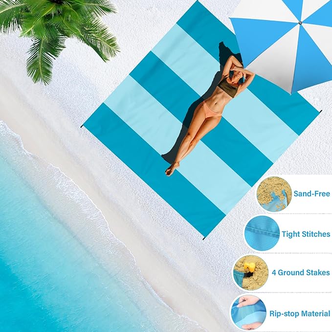 BYDOLL Beach Blanket Waterproof Sandproof Large 78''×81''/10'×9' Sand Free Oversized Sandless Picnic Mat Water Proof Packable Lightweight Blanket for Beach Camping Hiking Travel