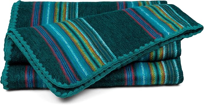QISU Alpaca Wool Blanket Throw | Large, Beautiful, Warm, Variegated | 85 x 65 inches | Ultra-Soft, Hypoallergenic and Breathable | Non-Itchy or Scratchy (Turquoise Sea Foam Variegated)