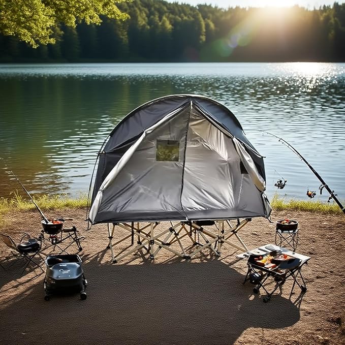 1 Person Cot Tent with Breathable Mesh Door and Screen Windows – Easy to Put Together, All-Weather Shelter for Camping & Backyard, Without Bed