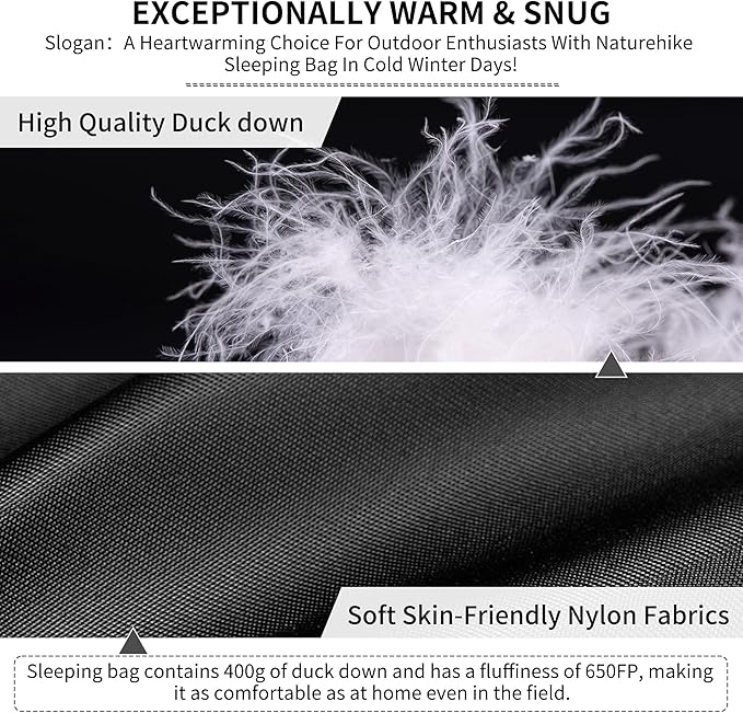Naturehike Ultralight Down Sleeping Bag, 650FP Backpacking Sleeping Bag for Adults, 40.4℉ Waterproof Sleeping Bags for Camping, Hiking, Traveling with Compression Sack