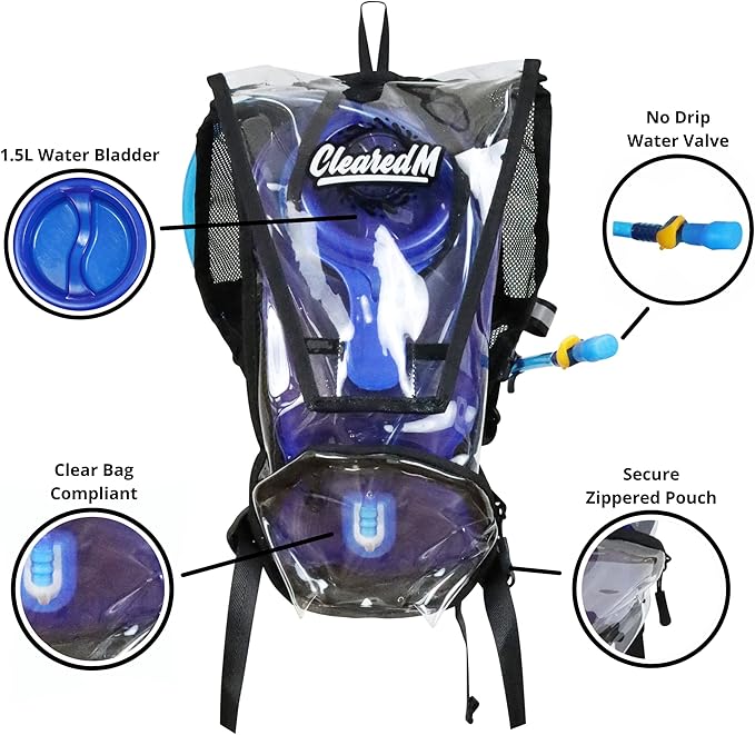 Clear Hydration Pack - Clear Backpack with 1.5L Water Bladder Included, Hydropack for Festivals and Raves