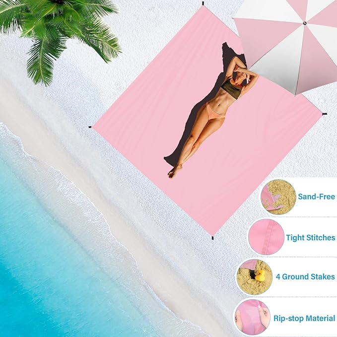 BYDOLL Beach Blanket Waterproof Sandproof Large 78''×81''/10'×9' Sand Free Oversized Sandless Picnic Mat Water Proof Packable Lightweight Blanket for Beach Camping Hiking Travel