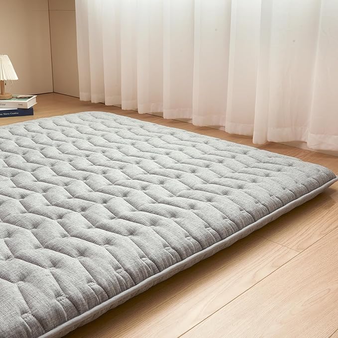 Premium Foam 3.2" Thick Japanese Futon Floor Mattress - Full Size 54"x80" 100% High-Density Foam,Comfortable Sleeping Pad,Tatami Mat for Dorm,Bedroom or Guest Room，Boys Girls Dormitory Pads(Hemp Gray)