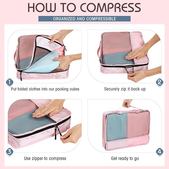 5 Pcs Packing Cubes for Suitcase Large Travel Cubes Carry on Luggage Organizer Bags for Clothes Accessories(M,Morandi)