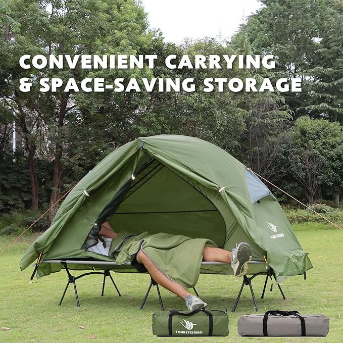 4-in-1 Camping Cot Tent, Foldable Elevated Tent Set for 1 Person to Use, Elevated Camping Bed Tent for Outdoor Hiking, Camping