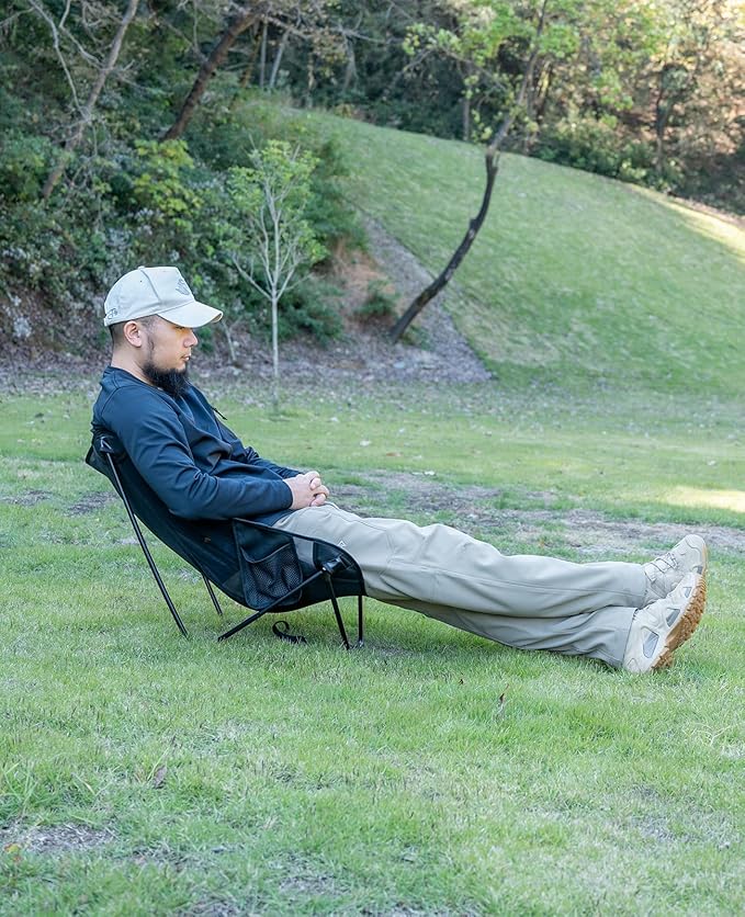 iClimb Low Ultralight Compact Camping Folding Chair with Side Pocket and Carry Bag (Beige)