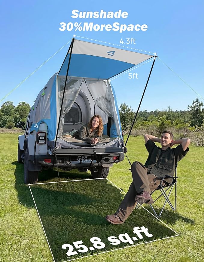JOYTUTUS Inflatable Truck Bed Tent 5.5-6.5FT with Awning, Includes Air Pump for Quick 30S Setup, Dual-use Pickup or Camping Tent for 2 Person, Truck Tent with Waterproof Roof Shade and 3 Windows