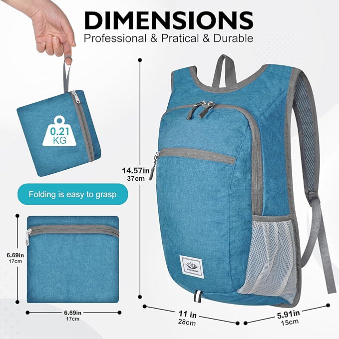 Hiking Backpack Small Lightweight Packable Foldable foldable backpack Packable Camping Hiking for Backpack (A-teal Blue)