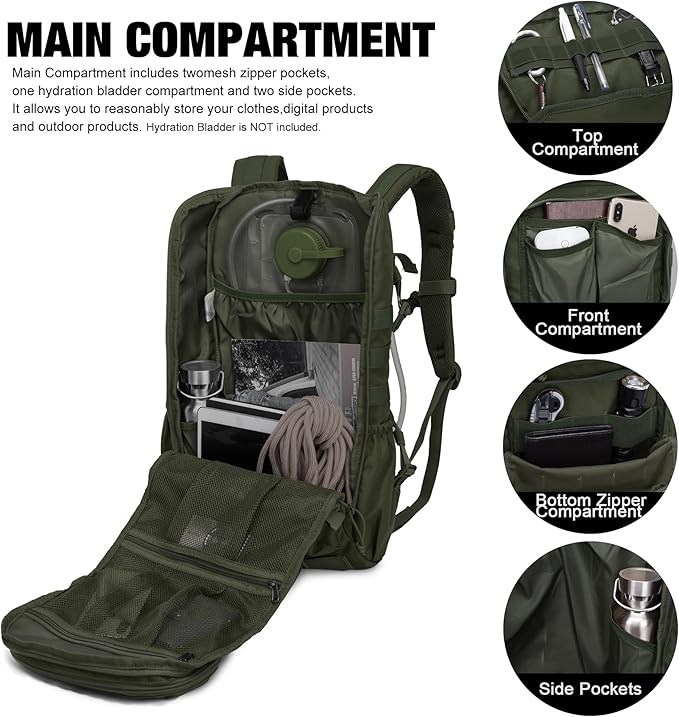 Mardingtop Tactical Backpacks Molle Hiking daypacks for Motorcycle Camping Hiking Military Traveling,25L Backpack