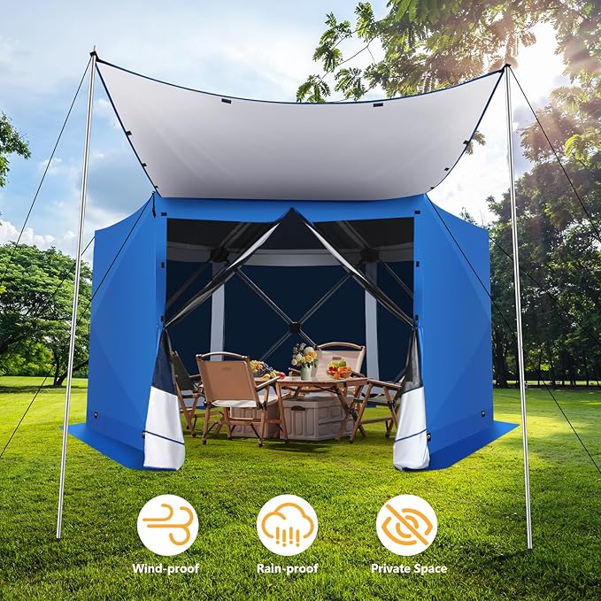COBIZI Pop Up Gazebo Starry Sky Screen Tent Screen House with a mesh top for Camping, 12x12 Screen Room with Mosquito Netting, Hub Tent Instant Screened Canopy with Carrying Bag, Blue