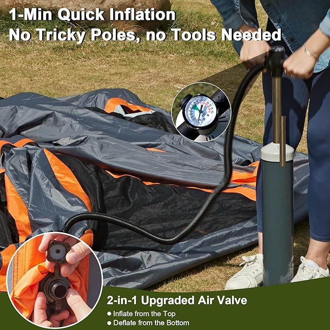 Inflatable Tents for Camping,Easy Blow Up Tent with Hand Pump,4 Seasons Waterproof Air Inflatable Camping Tent House for Family Weekend Camping