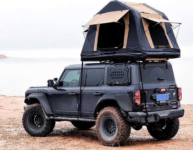 4x4 Offroad Car Roof Top Tent Amphibious Inflatable Tent with Ladder for Camping(with Ladder, Two Tone Style, Khaki Black)