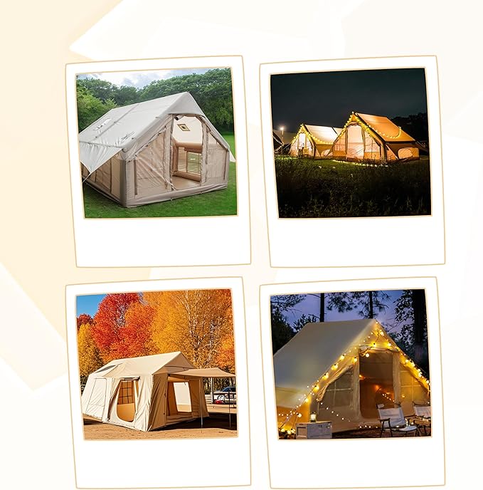 Inflatable Tent, Outdoor Easy Setup Inflatable Tents for Camping, Portable Blow Up Tent with Stove Jack, Cotton Canvas Material for Glamping, for 4 Season, 4/6/8/10 Person Use