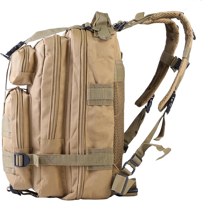 Lawaia Small Tactical Backpack Military Survival Molle Army Go Bag Hunting Gym Rucking Hiking Camping Motorcycle Rucksack With Weights for Men and Women 30L (Khaki)