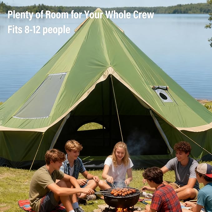 Canvas Tent with Stove Jack, 10-20 Person Yurt Tents for Camping, Large Bell Tent Waterproof 3000MM (4M/5M Options)