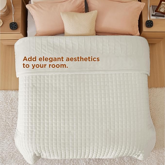 Bedsure Electric Blanket Queen Size - Dual Control Heated Weighted Blanket Queen with 10 Heat Settings, Fast Heating with 10 Time Settings (84x90 inches, Ivory)