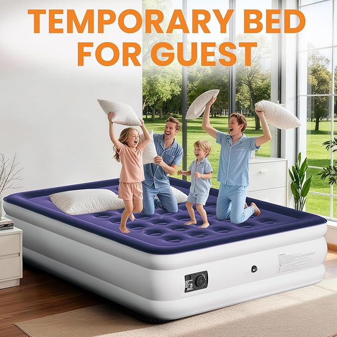 Queen Air Mattress with Built-in Pump, 18 Raised Inflatable Air Mattress, 800 lbs Max Honeycomb Comfortable Air Bed with Storage Bag, for Camping, Home and Guest Use