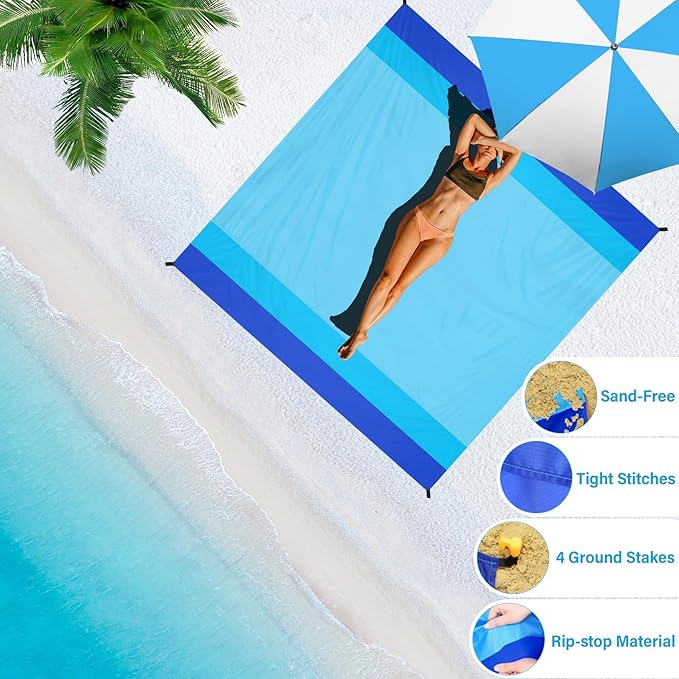 BYDOLL Beach Blanket Waterproof Sandproof Large 78''×81''/10'×9' Sand Free Oversized Sandless Picnic Mat Water Proof Packable Lightweight Blanket for Beach Camping Hiking Travel