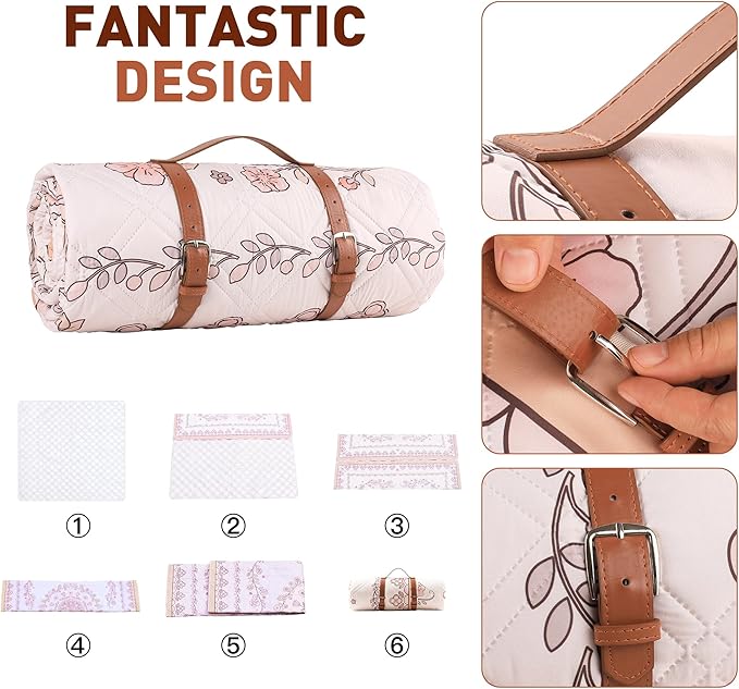 Boho Picnic Mat, 79" x 79" Extra Large Outdoor Picnic Blanket, Washable Foldable Portable Blanket for Beach/Camping/Concerts