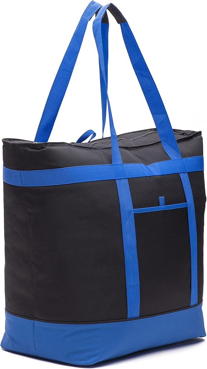 Extra Large Insulated Cooler Bag with Hard Board Bottom. Heavy Duty Materials, Thick Insulation, Large Sturdy Zipper. for Shopping, Grocery, Pizza Delivery, Family Events.