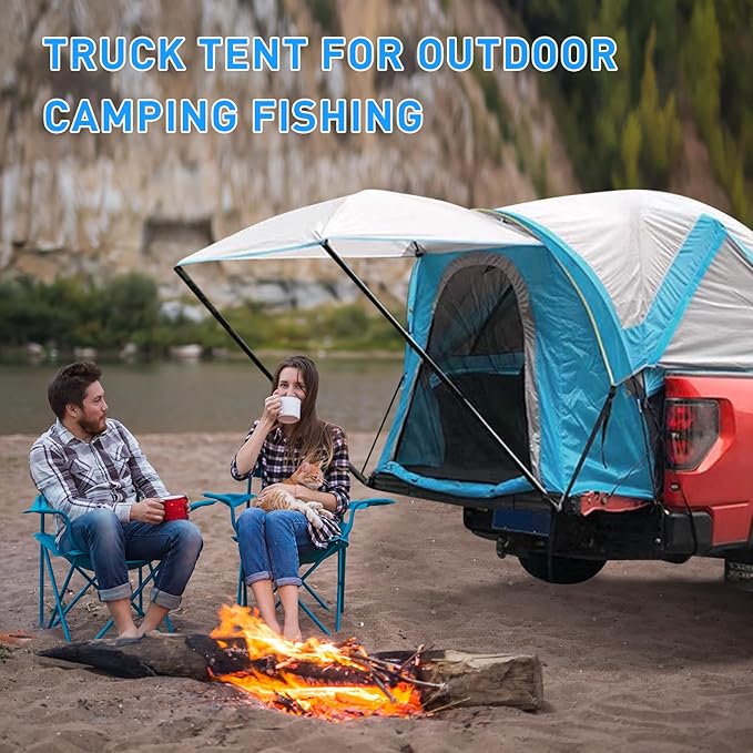 Truck Tent, Pickup Truck Tent with Awning for 5.5-6.7ft, Truck Bed Tent (190+120) x 155 x 165 CM - Waterproof Double Layer 210D Sleeping Tent with Removable Rainfly and Camping Carry Bag