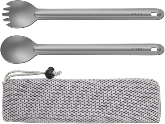 OUTXE Titanium Long Handle Spork and Spoon, 8.7-Inch Camping Set