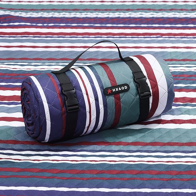 HX&OD Large Picnic Blanket Outdoor 80”x60” Waterproof Picnic Mat Foldable 3-Layer Camping Blanket Portable with Carry Strap Park Blanket for Grass(Red)