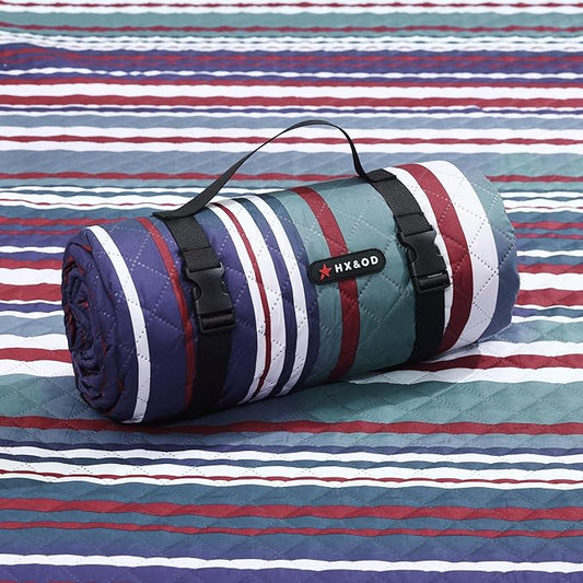 HX&OD Large Picnic Blanket Outdoor 80”x60” Waterproof Picnic Mat Foldable 3-Layer Camping Blanket Portable with Carry Strap Park Blanket for Grass(Red)