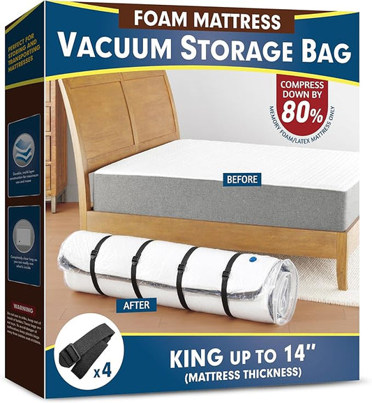 Vacuum Mattress Bag for Memory Foam and Latex - Sealed for Easy Movement, Transport and Storage (King/California King)