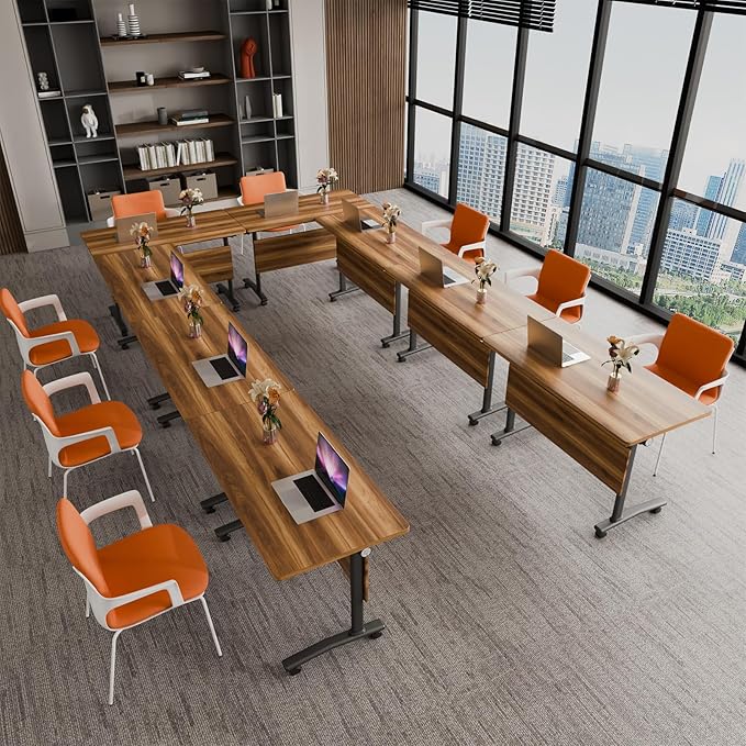 2Packs Conference Room Table Foldable, Rectangular and Space-Saving Desk for Meetings, Offices, and Classrooms Heavy Duty, Sturdy Construction Easy Setup (Light Walnut 61 * 19.6 * 29.5Inch)