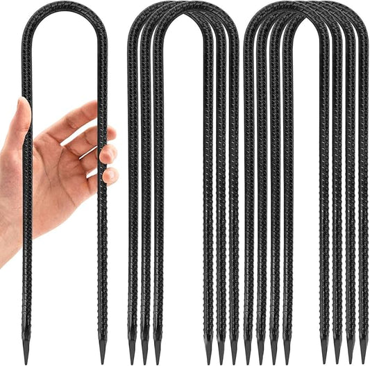 12 in 8 Pack Trampoline Stakes, U Shaped Trampoline Anchors High Wind Heavy Duty, Trampoline Anchor Kit, Steel Stakes for Trampolines, Outdoor Canopies, Camping Tents, Football Goal, Black