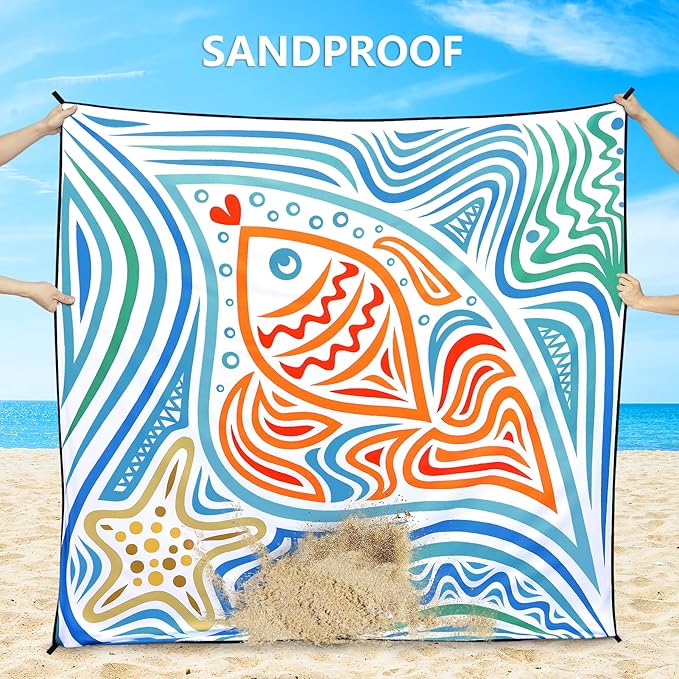 Beach Blanket, Sandproof Beach Mat, Waterproof Quick Drying Lightweight Outdoor Aztec Picnic Mat 79" X 83"/120"x108" for 2-8 Adults for Travel, Camping, Hiking