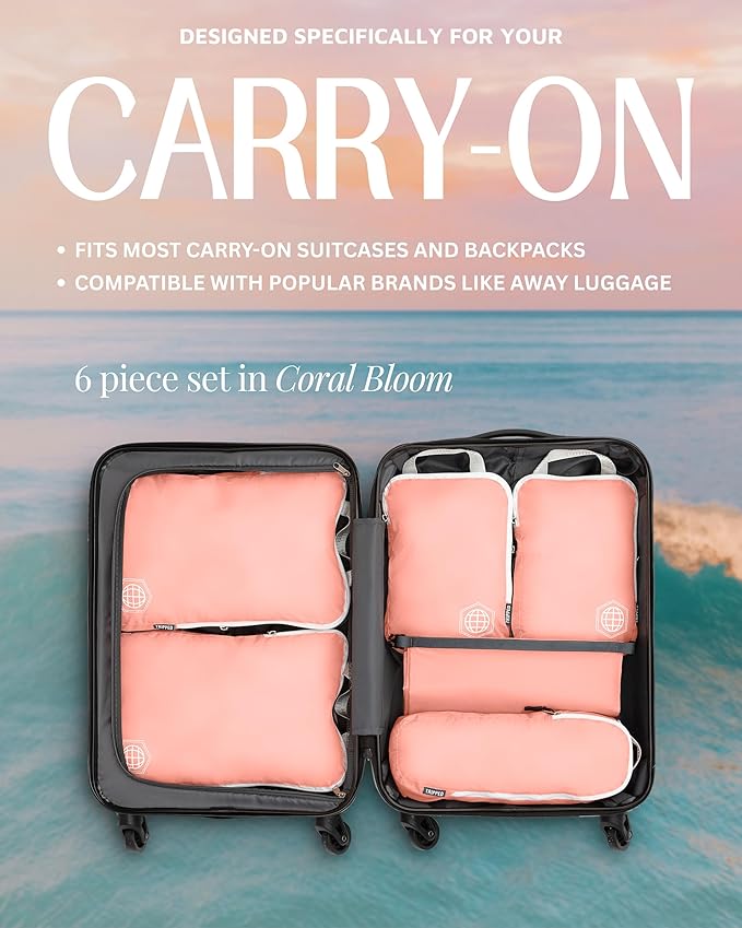 Compression Packing Cubes Set for Carryon Suitcases- Lightweight, Durable Clothes Organizer