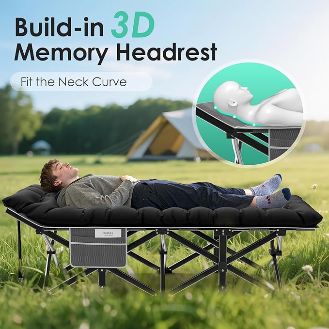 Suteck Camping Cot, 32In XXL Folding Camping Cot Heavy Duty Sleeping Bed for Adults 1200D Double Layer Oxford Cots for Camping W/Pilllow Mattress Carry Bag for Home Office Nap Beach Travel, 900LBS