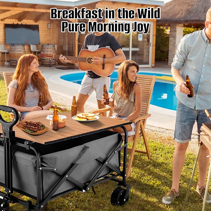 Metal Tabletop Board for Wagons Cart,Foldable Table 29"×18" Heavy Duty for Wagon,Alloy Board with Load Capacity 68LBS,Camping Essential and Gear for Outdoor Party with Family and Friends(Woody)