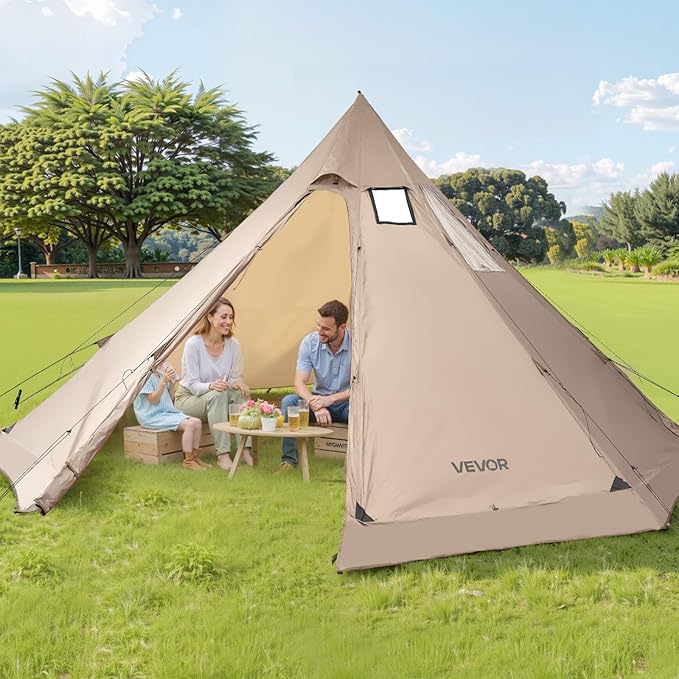 VEVOR Hot Tent, Camping Tipi Hot Tents with Stove Jack, Portable Winter Camping Tents with Snow Skirt, Easy Setup, Waterproof 4 Season Shelter Tents for Fishing Backpacking