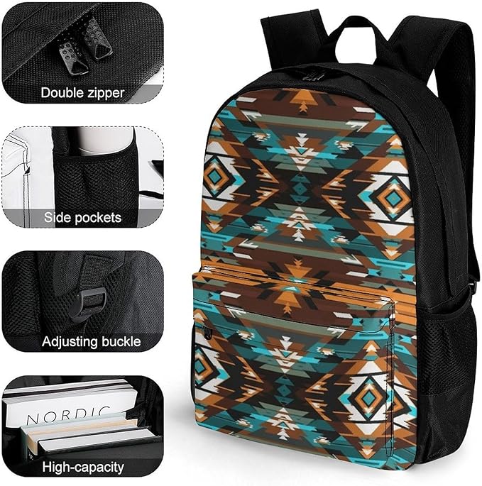 Lightweight Rucksacks for Climbing Outdoors Walking Cycling, Large Capacity Anti-Theft Multipurpose Carry On Bag, Ethnic Tribal Navajo Aztec Camping Outdoor Backpack
