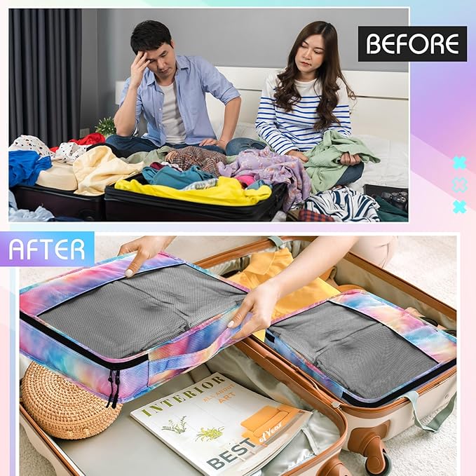 5 Pcs Packing Cubes for Suitcase Large Travel Cubes Carry on Luggage Organizer Bags for Clothes Accessories (Mixed,Watercolor)