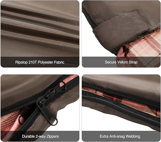 REDCAMP Cotton Double Sleeping Bag for Adults, 2 Person Cold Weather Queen Size Flannel Sleeping Bags for Camping, Black/Navy Blue