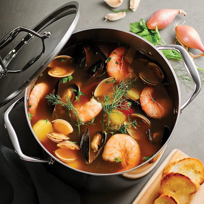 Tramontina Signature Tri-Ply Clad Stainless Steel 8-Quart Stock Pot with Lid, Induction-Ready Pasta Pot, Dishwasher-Safe, NSF-Certified, Made in Brazil