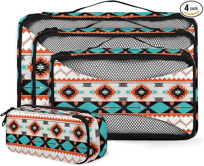 Aztec Western Compression Packing Cubes for Travel,Expandable Cubes Storage Bag Carry on Luggage Organizers for Toiletry Clothes Shoe Accessories 4 Set