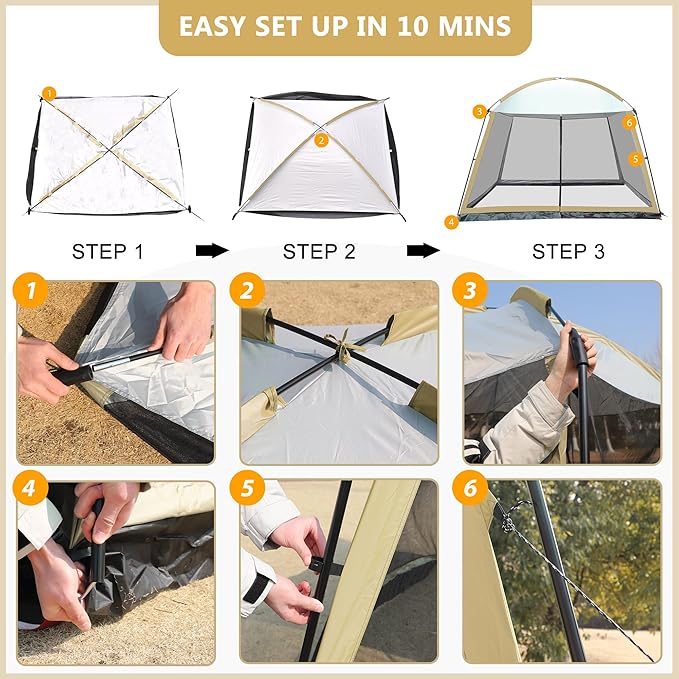 Screen House Room 11x11 Ft Mesh Net Tent Canopy Shelter Gazebo, Easy Setup & Waterproof & Sunshade, Suitable for Camping Trip, Backyard, Beach, Picnic