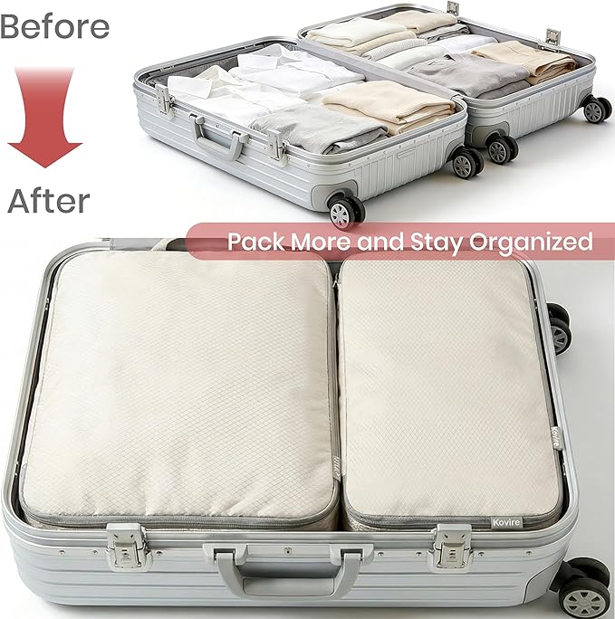 Compression Packing Cubes for Travel, Set of 6 Expandable Luggage Organizers with Shoe Bag, Lightweight Water-Resistant Suitcase Essentials for Carry-on & Checked Luggage, Apricot