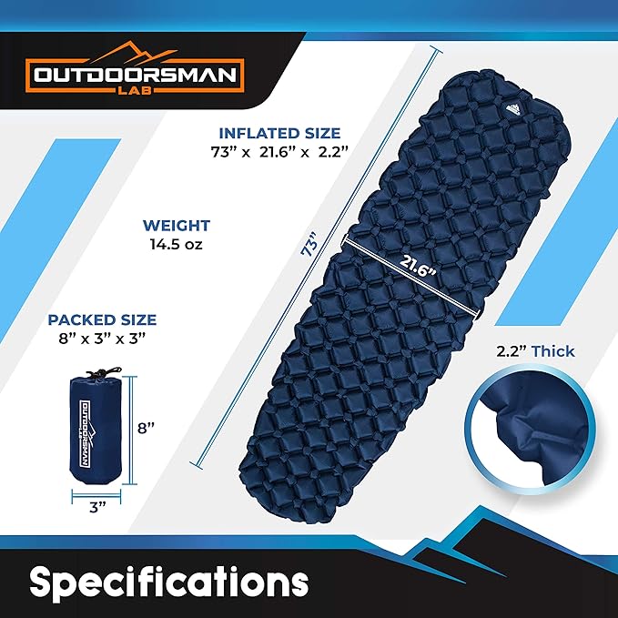 Sleeping Pad for Camping - Patented Camp Mat, Ultralight - Best Compact Inflatable Air Mattress for Adults & Kids - Lightweight Hiking, Backpacking, Outdoor & Travel Gear